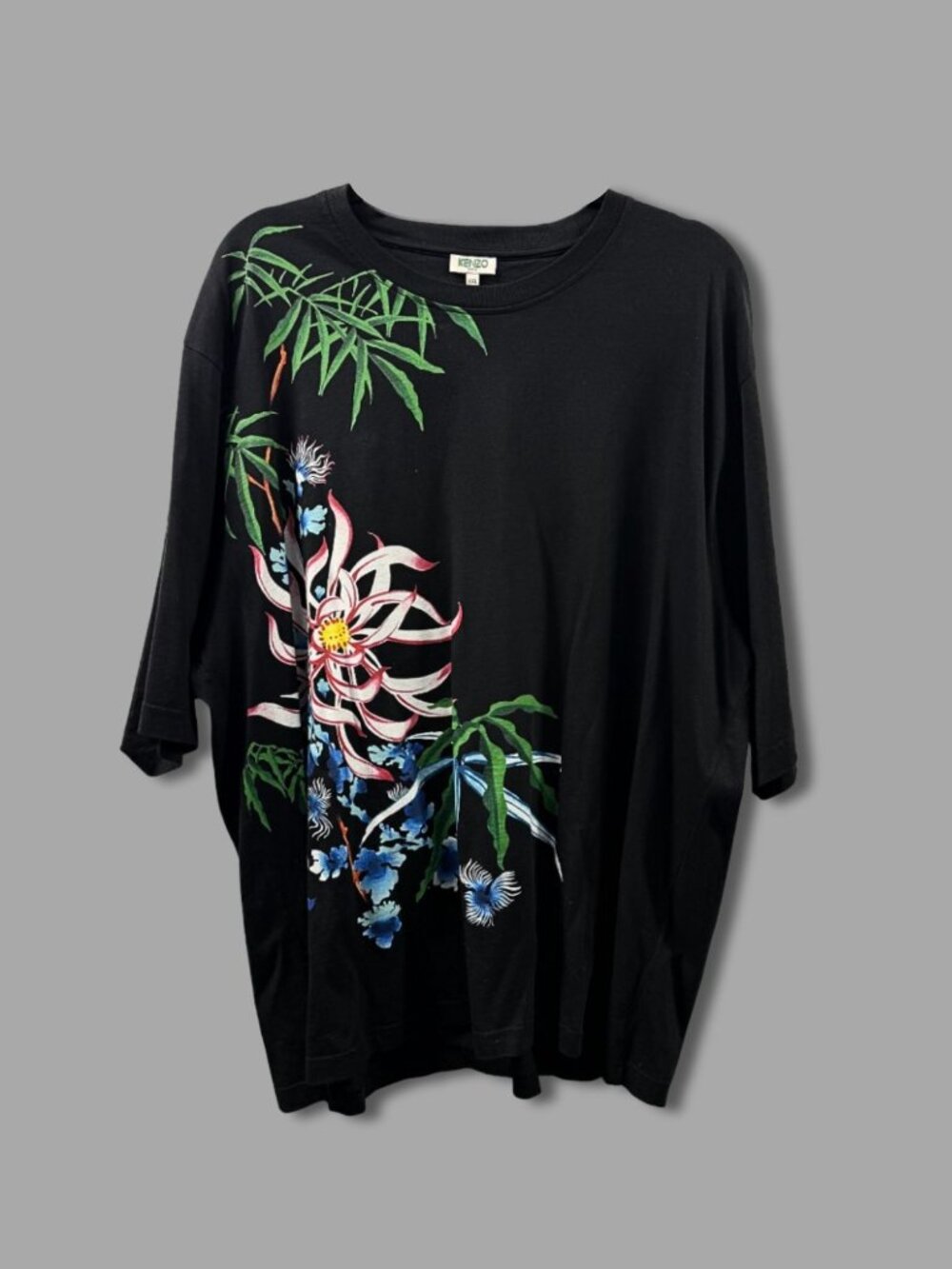 KENZO Black Cotton Multicolor Floral Graphic T-Shirt Sz XXL